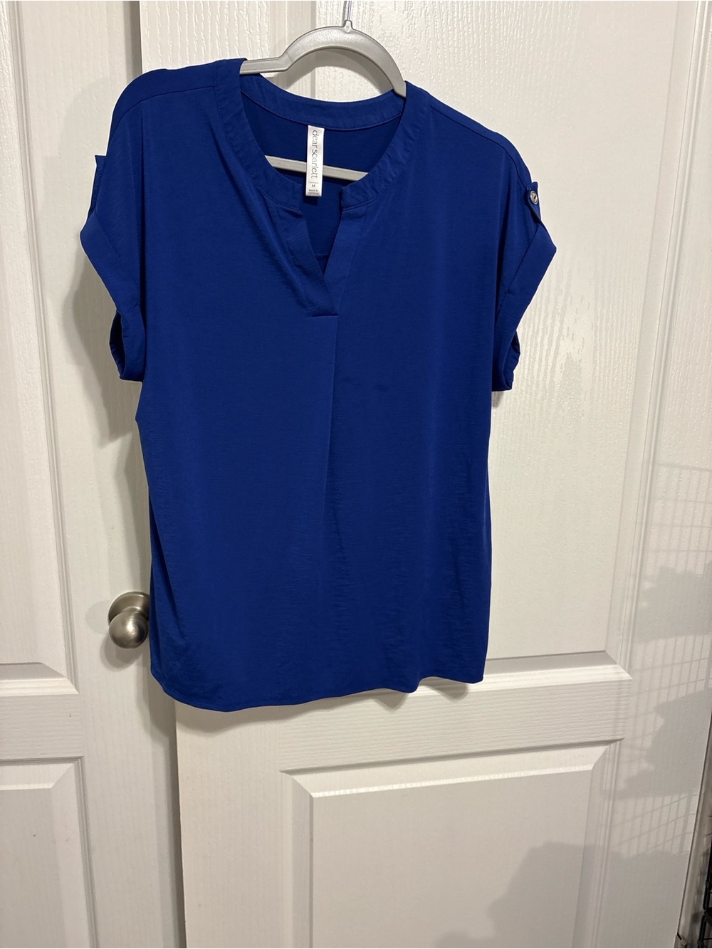 Scarlett Royal Blue Short Sleeve Split-Neck Top